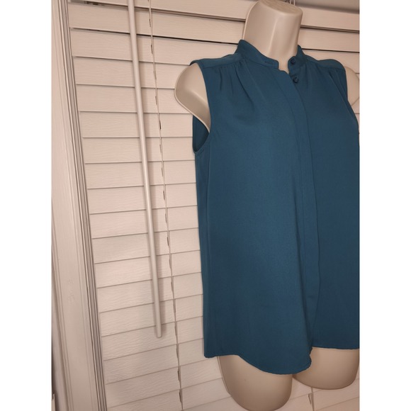 J Crew Women's Sleeveless Ruffle Work Office Blouse Small 00 Teal Preppy Cottage - Picture 3 of 10